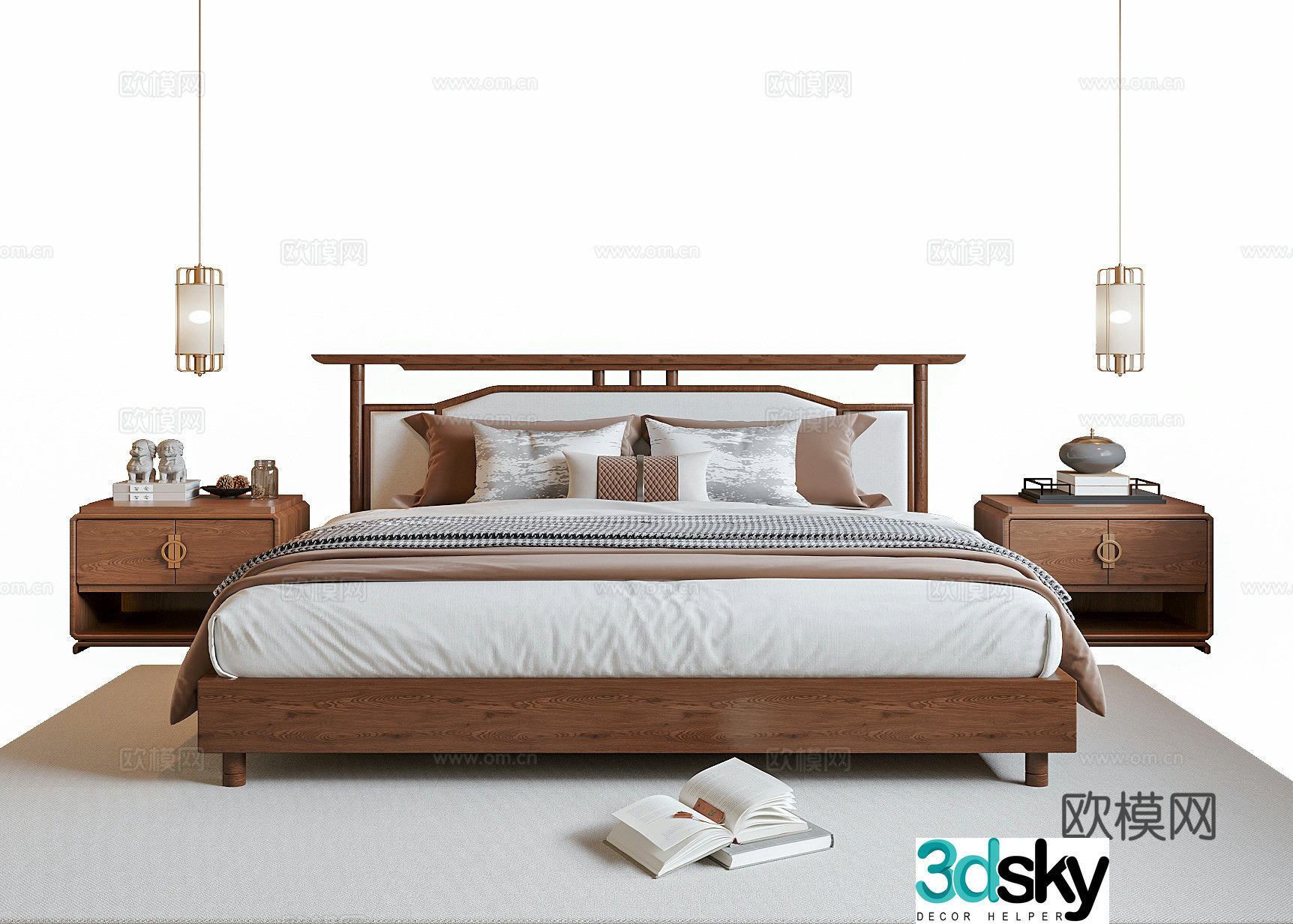New Chinese Song style double bed 3D model