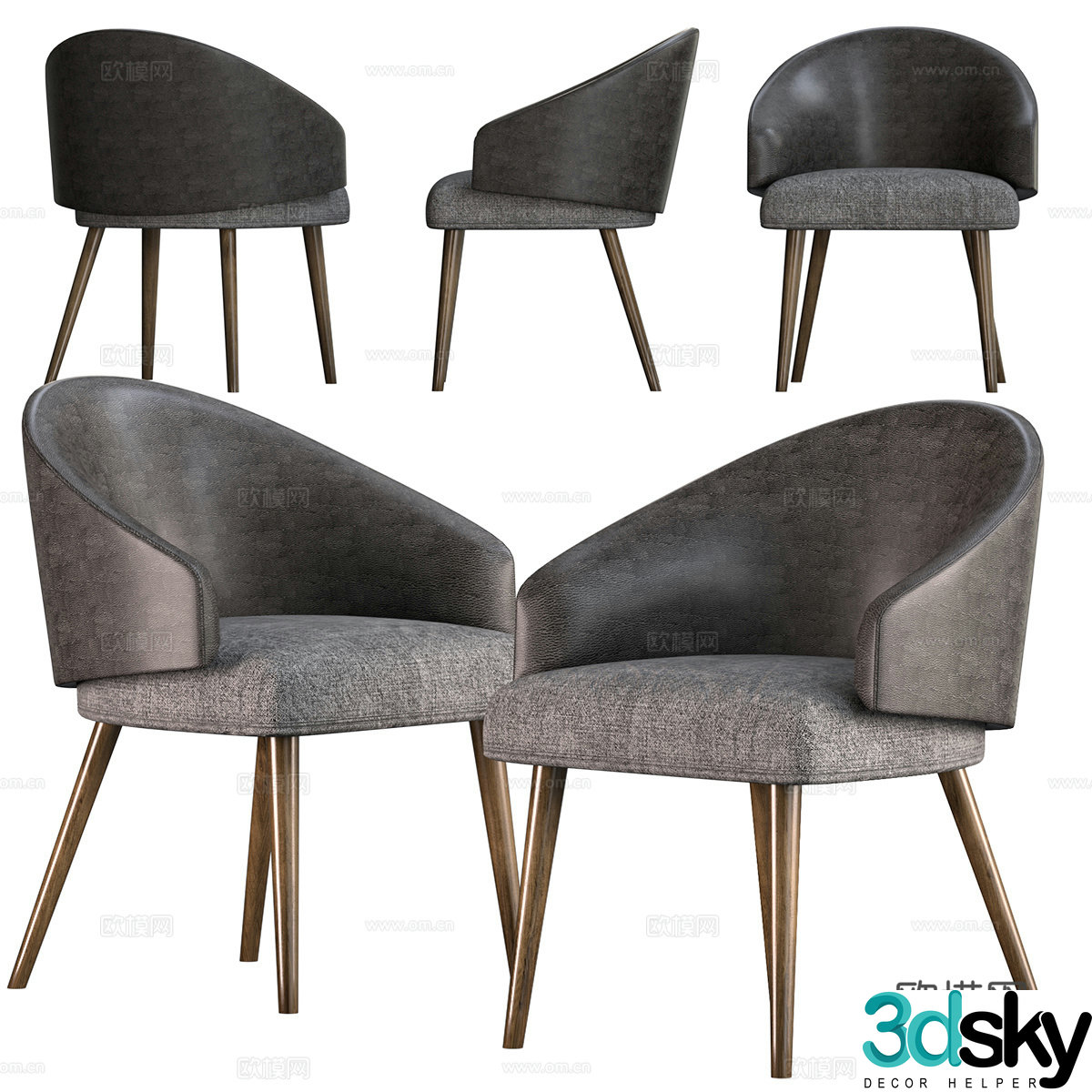 Modern Italian light luxury Lawson dining chair 3d model