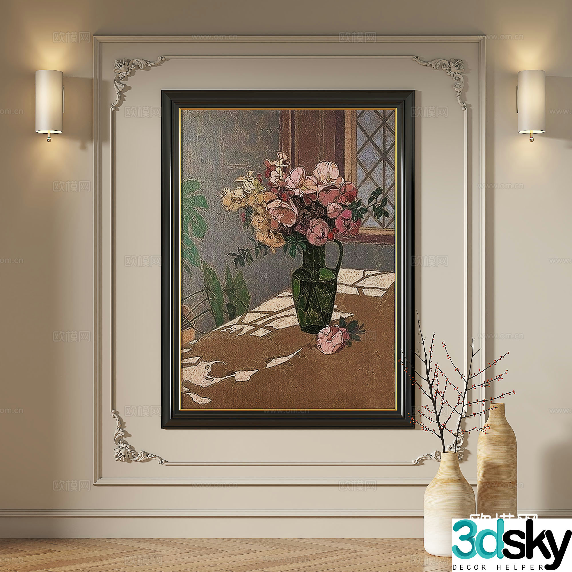 French retro oil painting modern light luxury abstract decorative painting 3d model