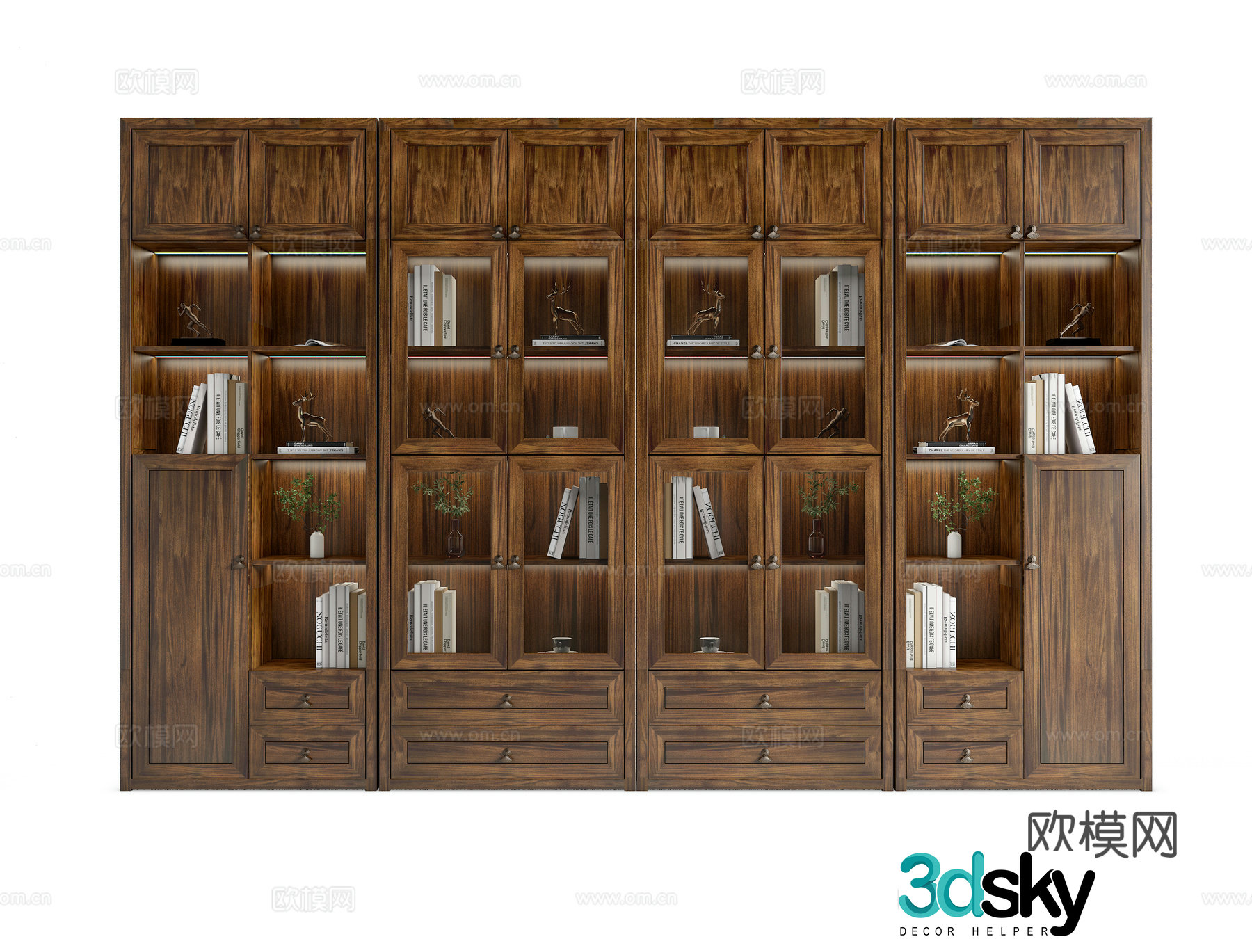 New Chinese-style bookcase Solid wood bookcase Wujin wood bookcase combination 3D model