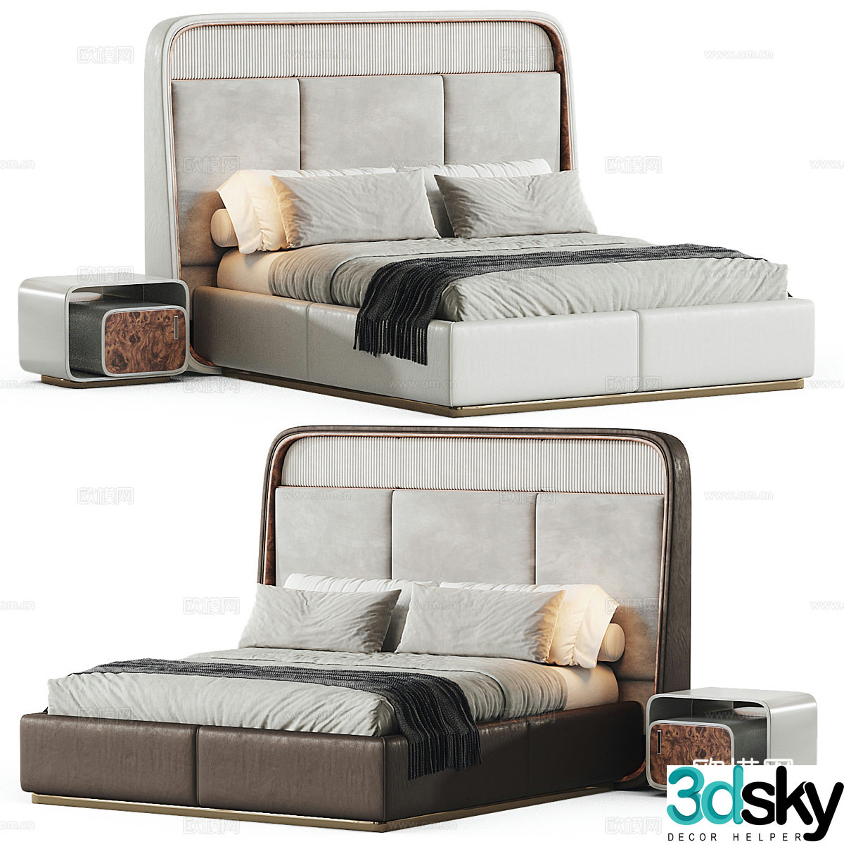 New Chinese style light luxury fabric double bed 3D model
