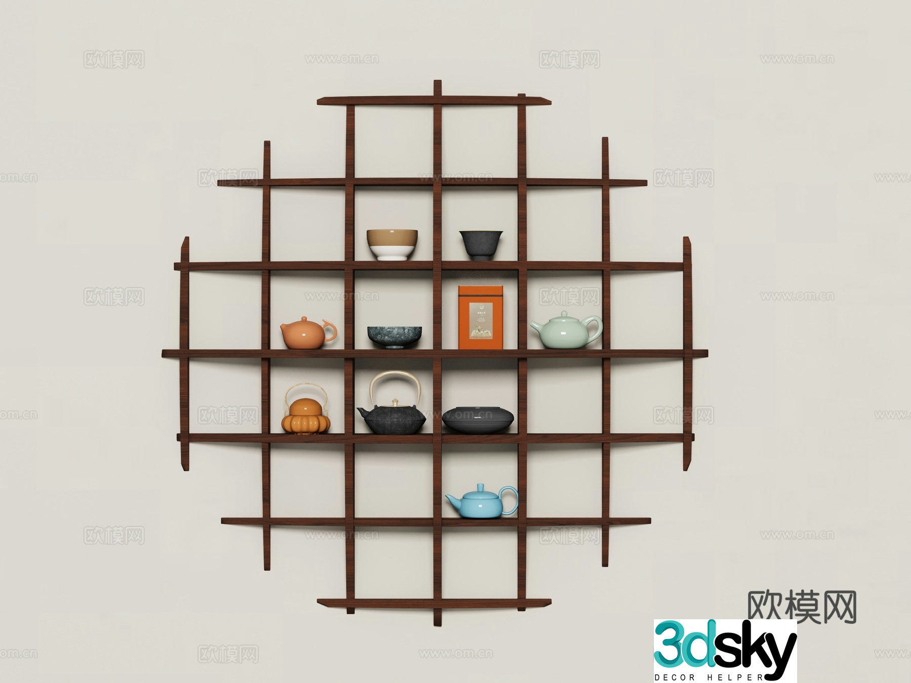 Chinese style wall tea set ornament 3D model