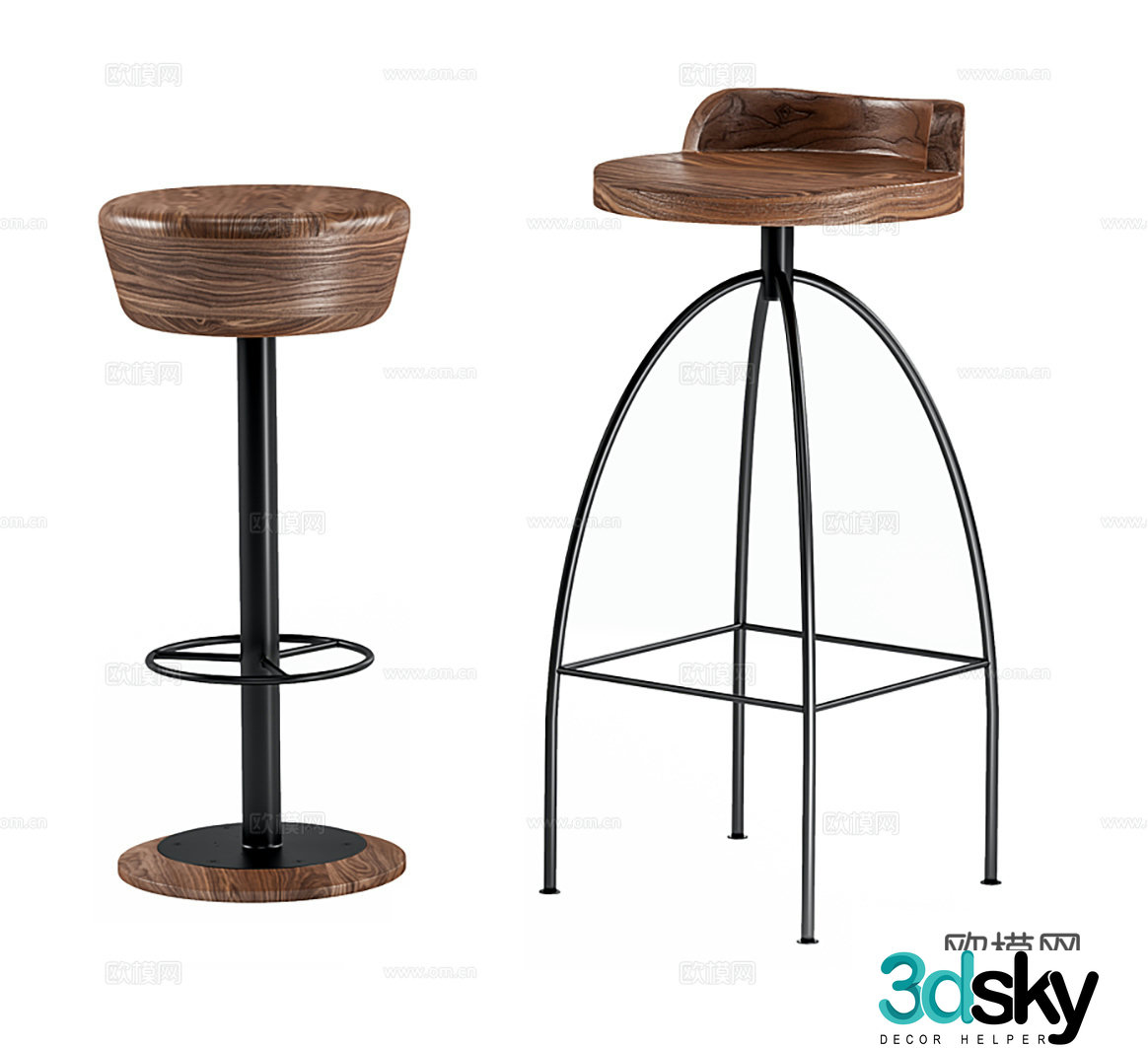 Bar chair combination modeling bar chair solid wood bar chair industrial bar chair industrial bar stool wooden bar chair 3D model