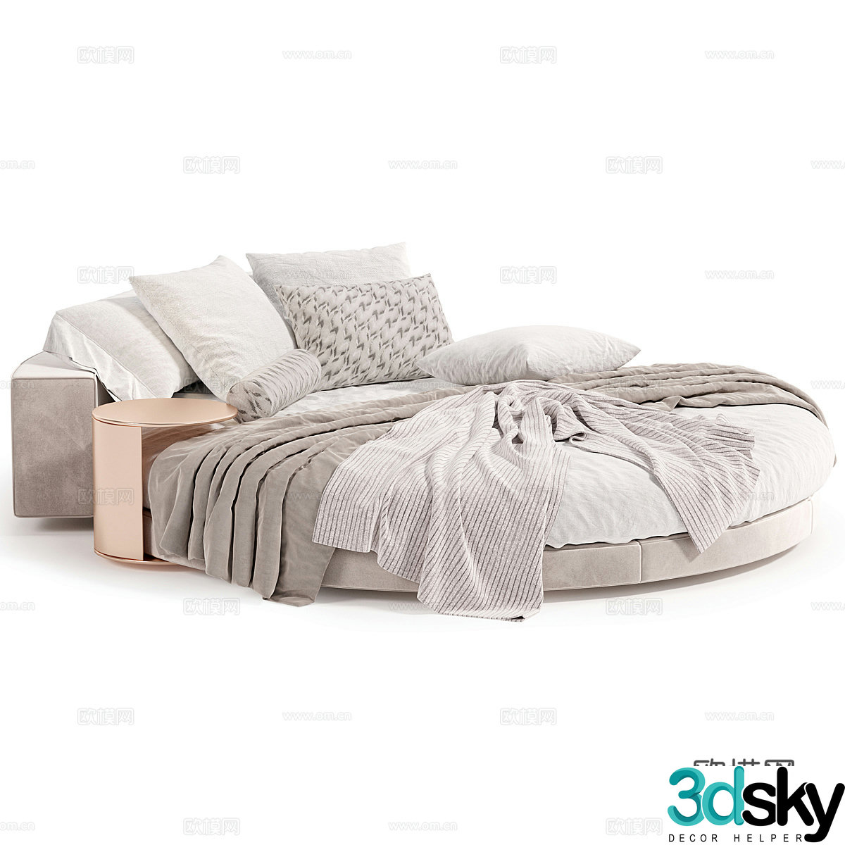 Hotel round bed fabric round bed platform bed bed head pillow bedding products bedside table side table fabric large 3D model