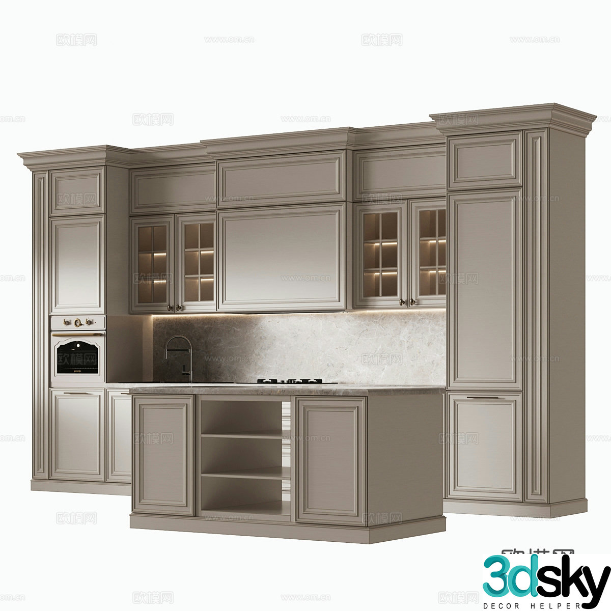 Medium-old kitchen open kitchen kitchen island cabinet kitchen supplies kitchen appliances baking 3d model