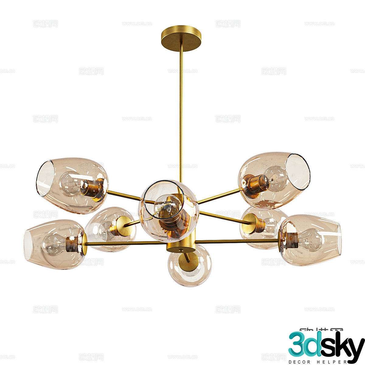 Multi-head chandelier Hotel chandelier Living room chandelier Restaurant chandelier Bar chandelier Decorative chandelier 3D model