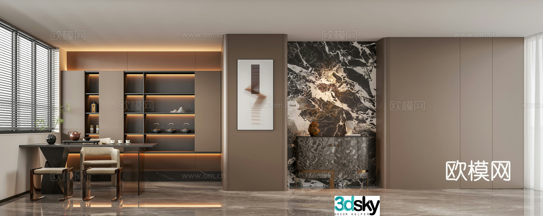 Italian light luxury home tea room 3D model