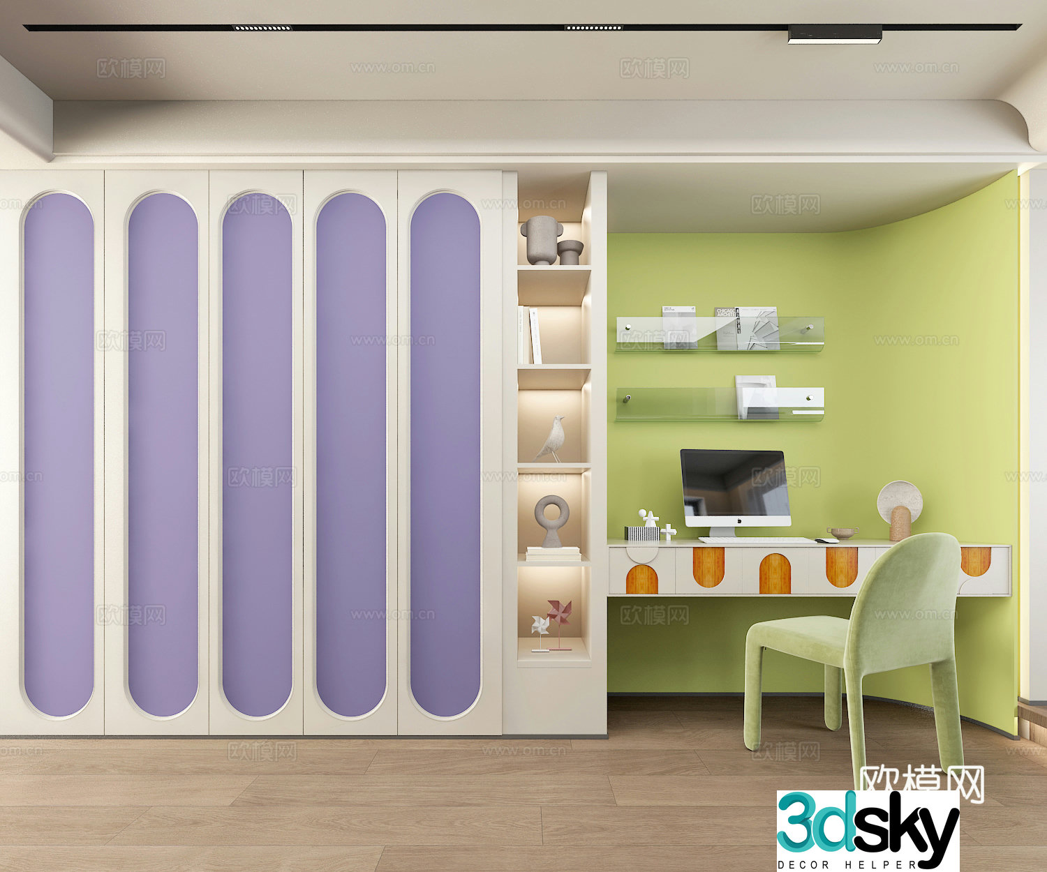 Modern dopamine wardrobe Colorful fun desk 3d model