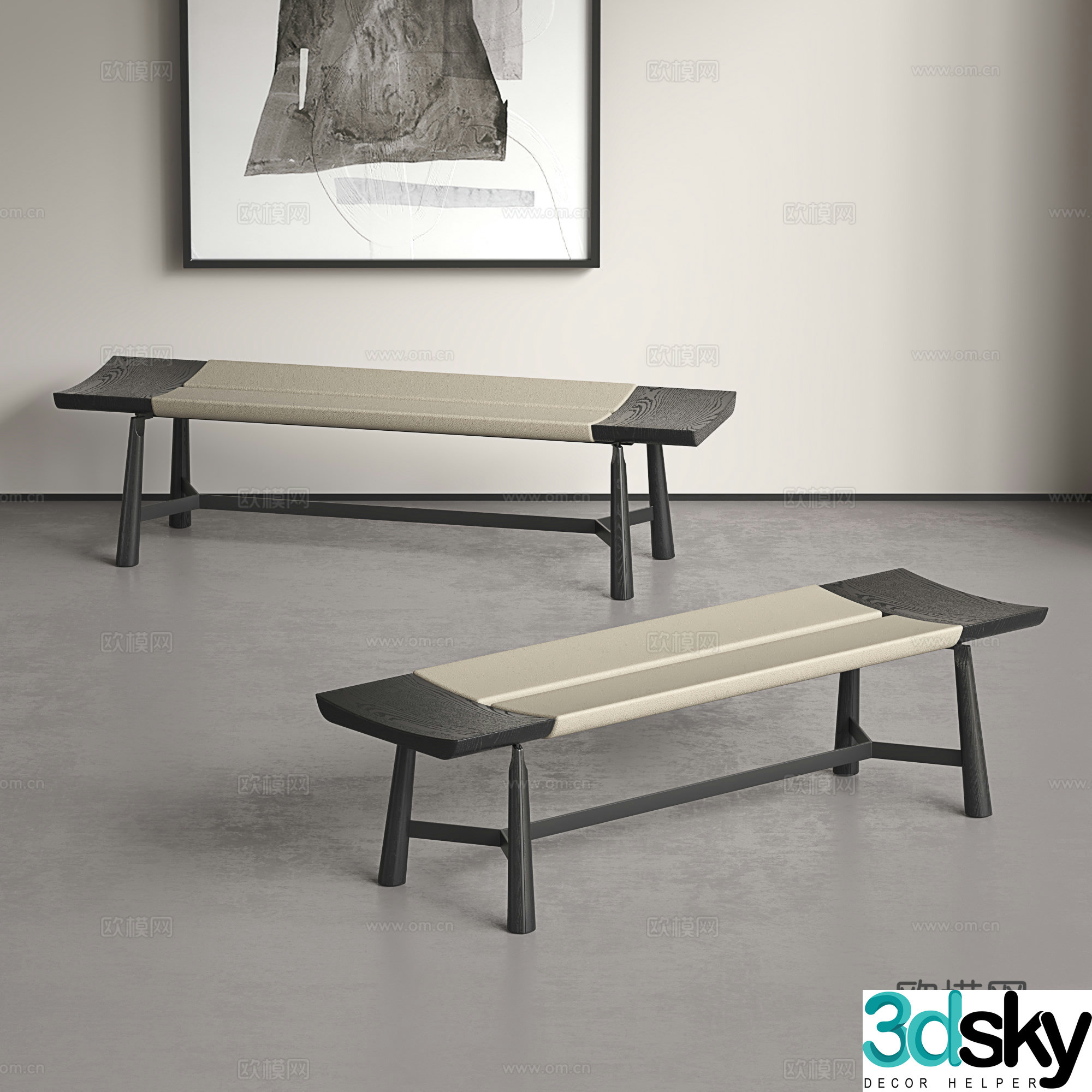 Italian long bench light luxury bench modern shoe changing stool simple bed tail stool solid wood bench 3D model