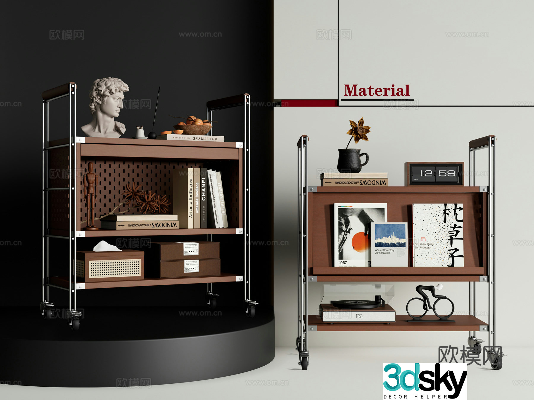 Modern medieval edges and corners moving angles small cart storage rack side cabinet 3D model