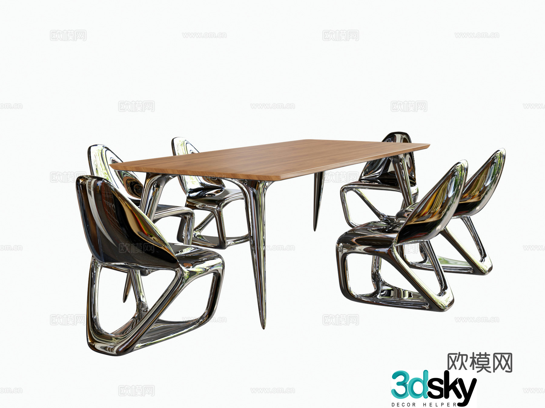Modern light luxury dining table and chair 3D model
