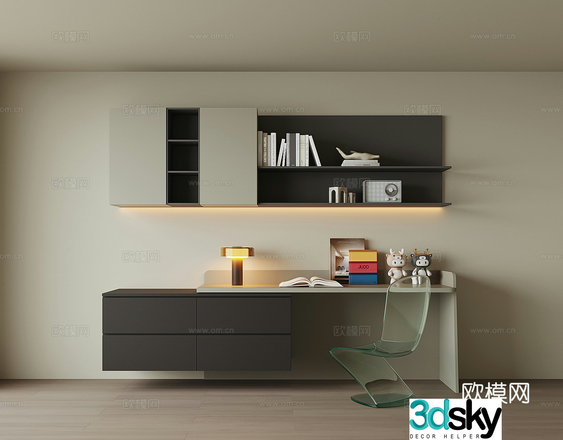 Modern desk bookcase 3d model