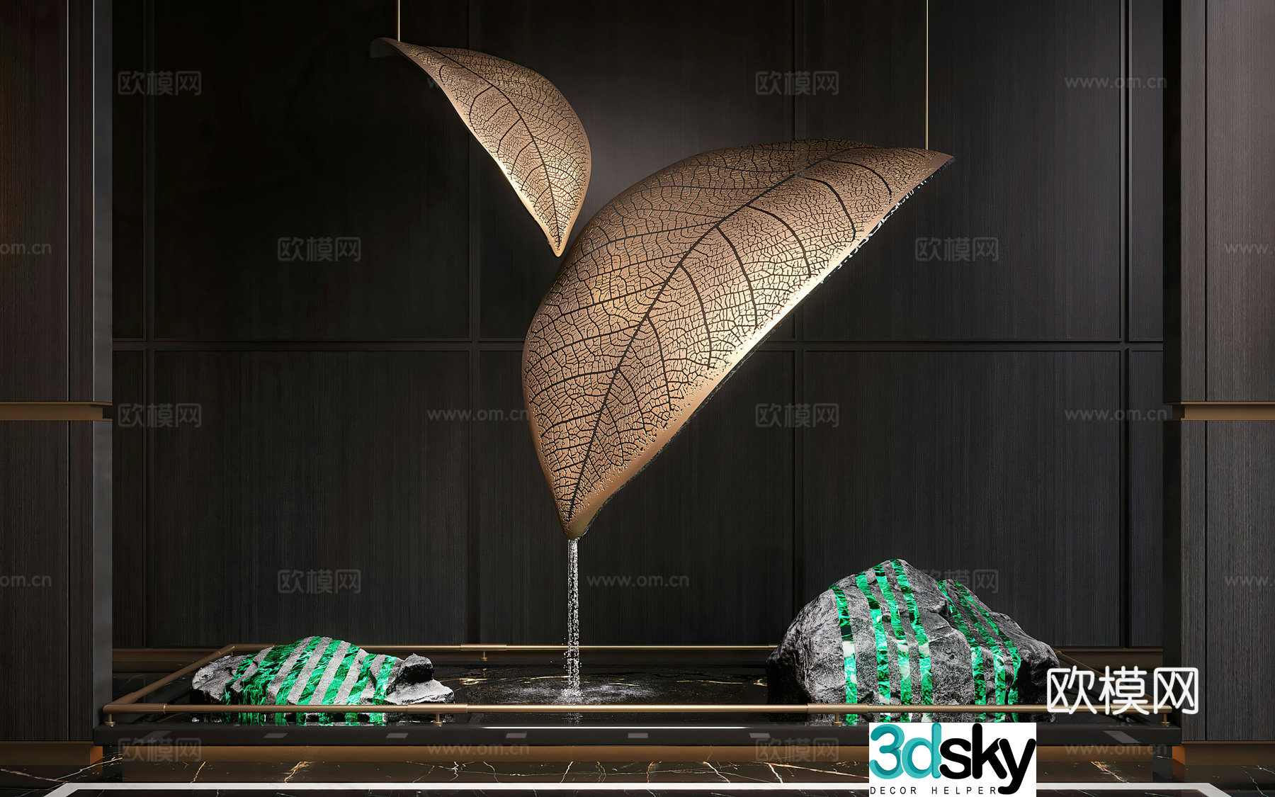 New Chinese-style waterscape device Metal device Indoor waterscape Landscape stone Hall device 3D model