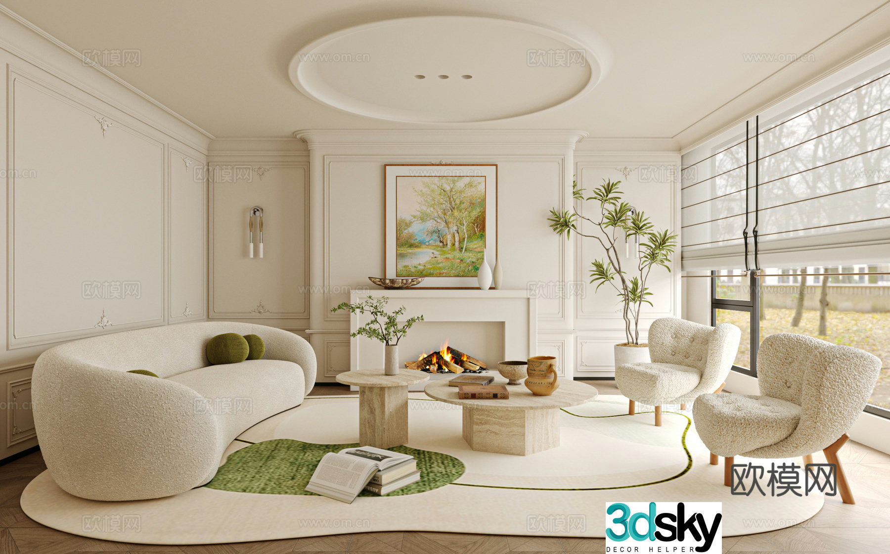 French living room sofa single chair coffee table 3d model
