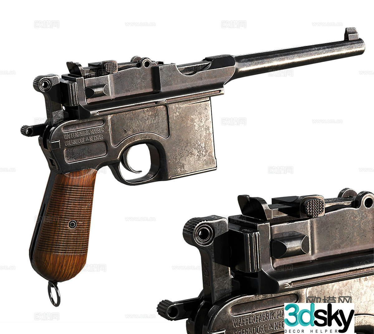 retro pistol classical pistol vintage pistol 3d model