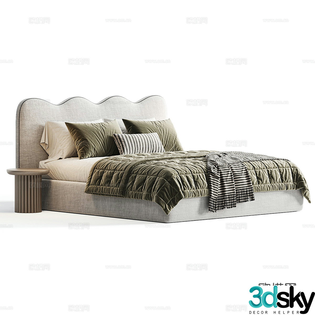 Tofu block double bed fabric double bed fabric floor bed bedding hotel double bed bedroom 3d model