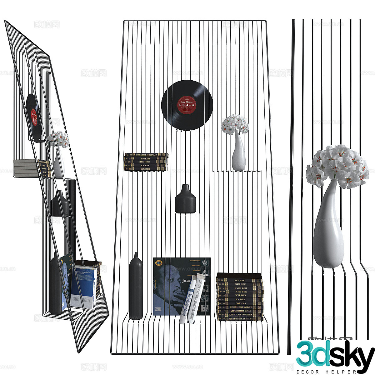 Rattan shelves metal shelves iron shelves metal decorative wall shelves ornaments 3D model
