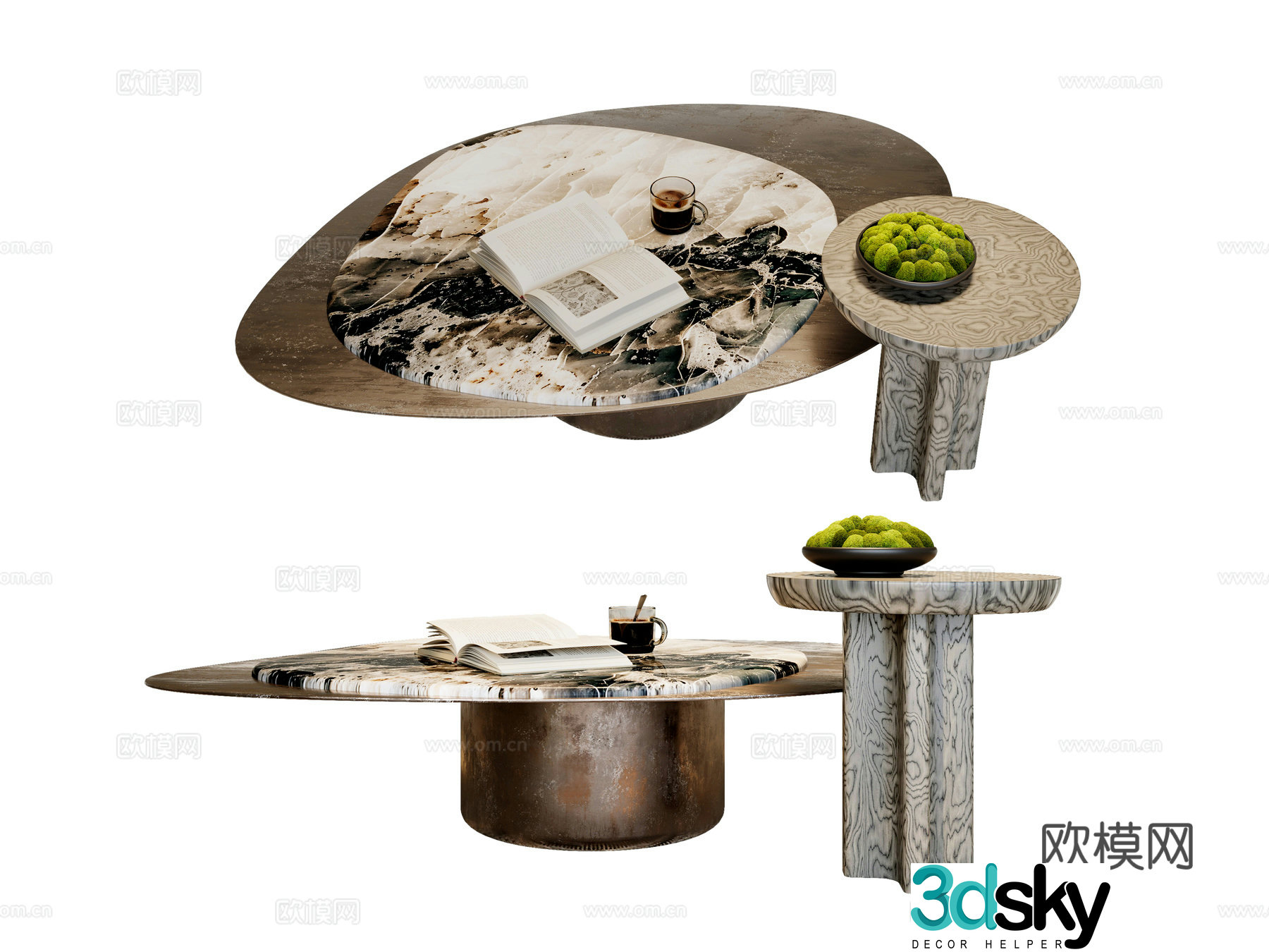 Modern light luxury tea table combination 3D model