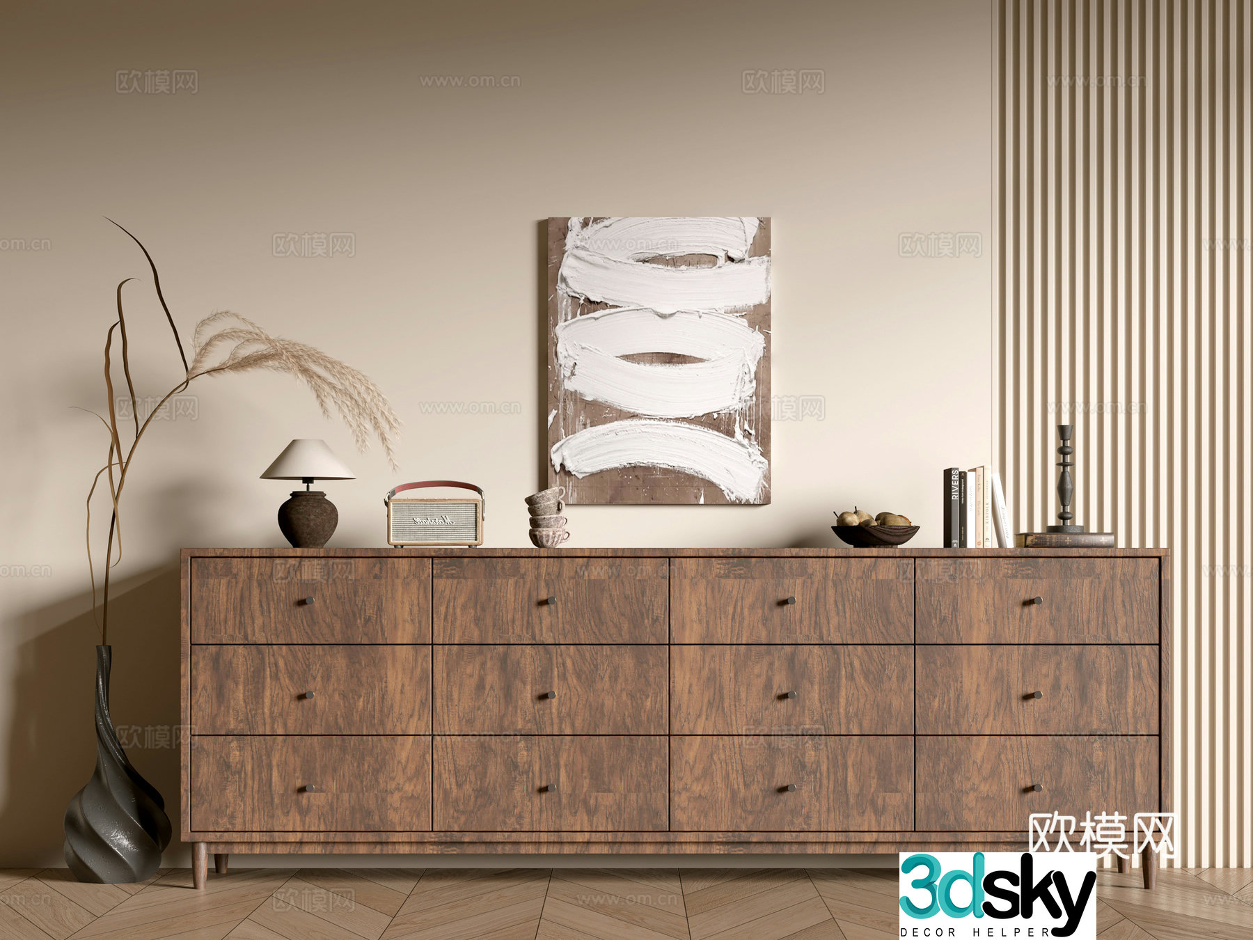 Middle-aged wood grain cabinet Wasabi Fengkou Whole cabinet Side cabinet Balcony cabinet Storage cabinet 3D model