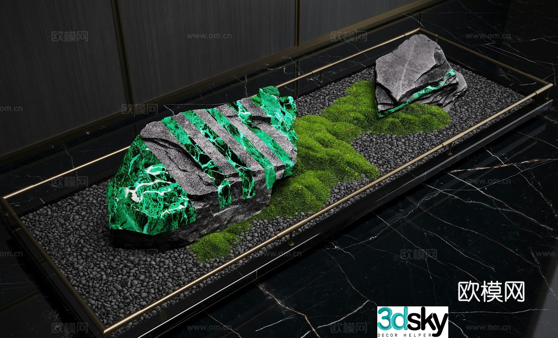 New Chinese-style landscape interior landscape bryophyte landscape stone 3D model