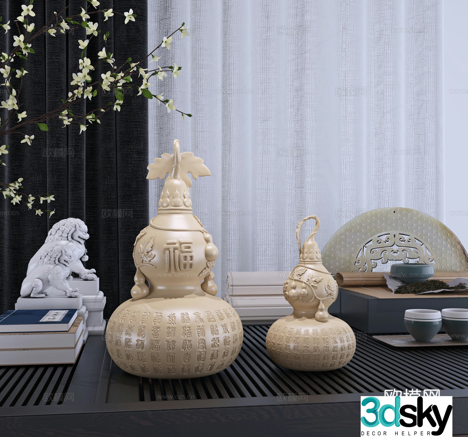 Modern new Chinese style Baifu gourd sculpture art ornament 3D model