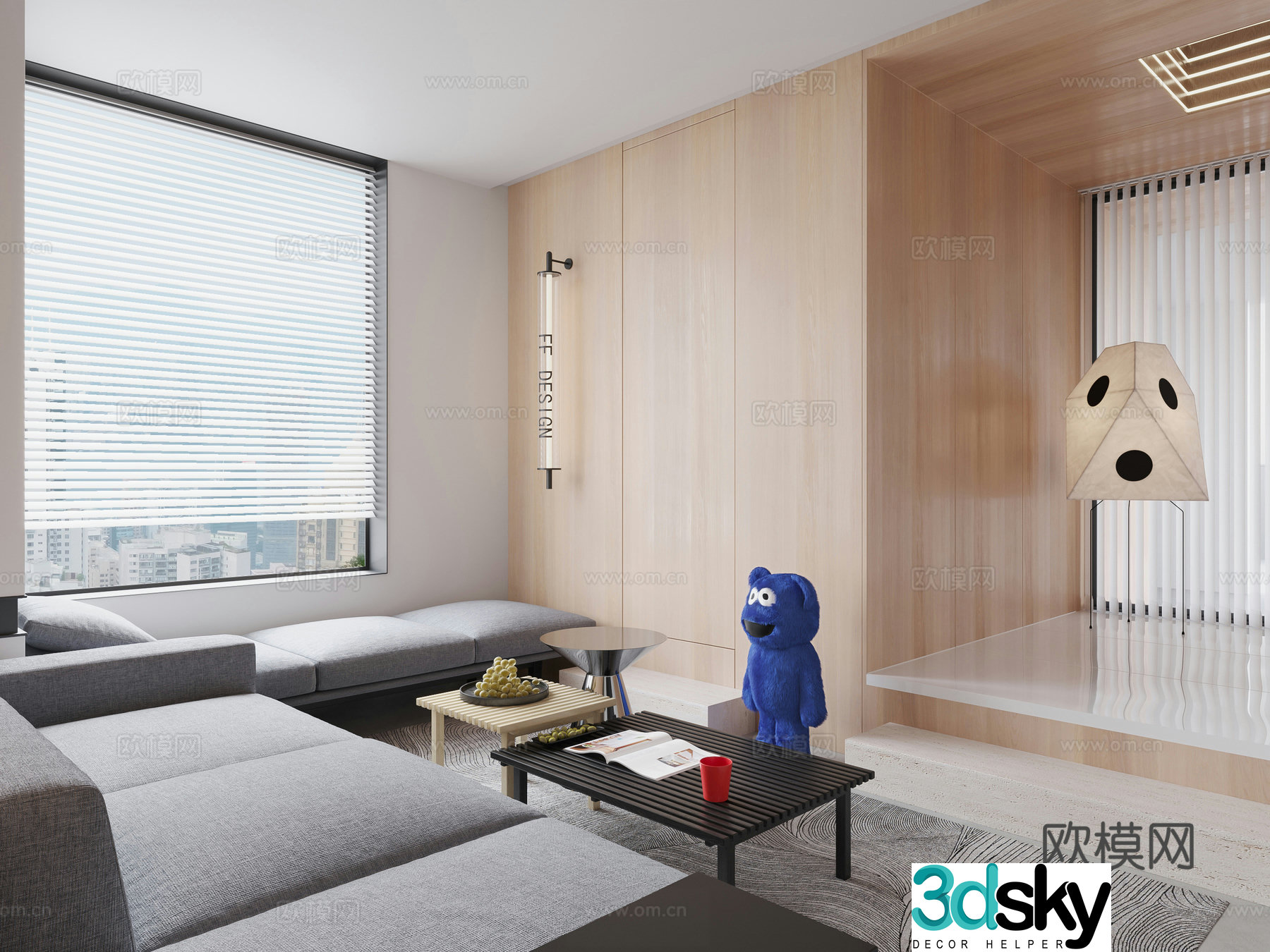 Modern living and dining room 3d model