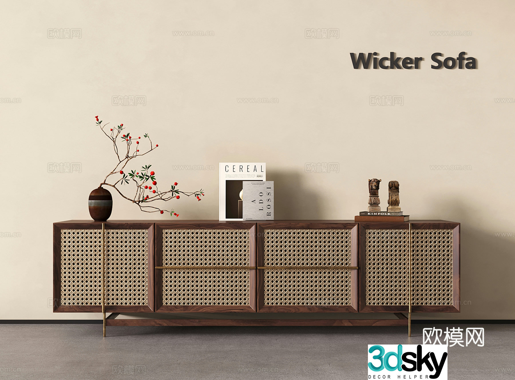 Wasabi Middle Style TV Cabinet Rattan 3D Model