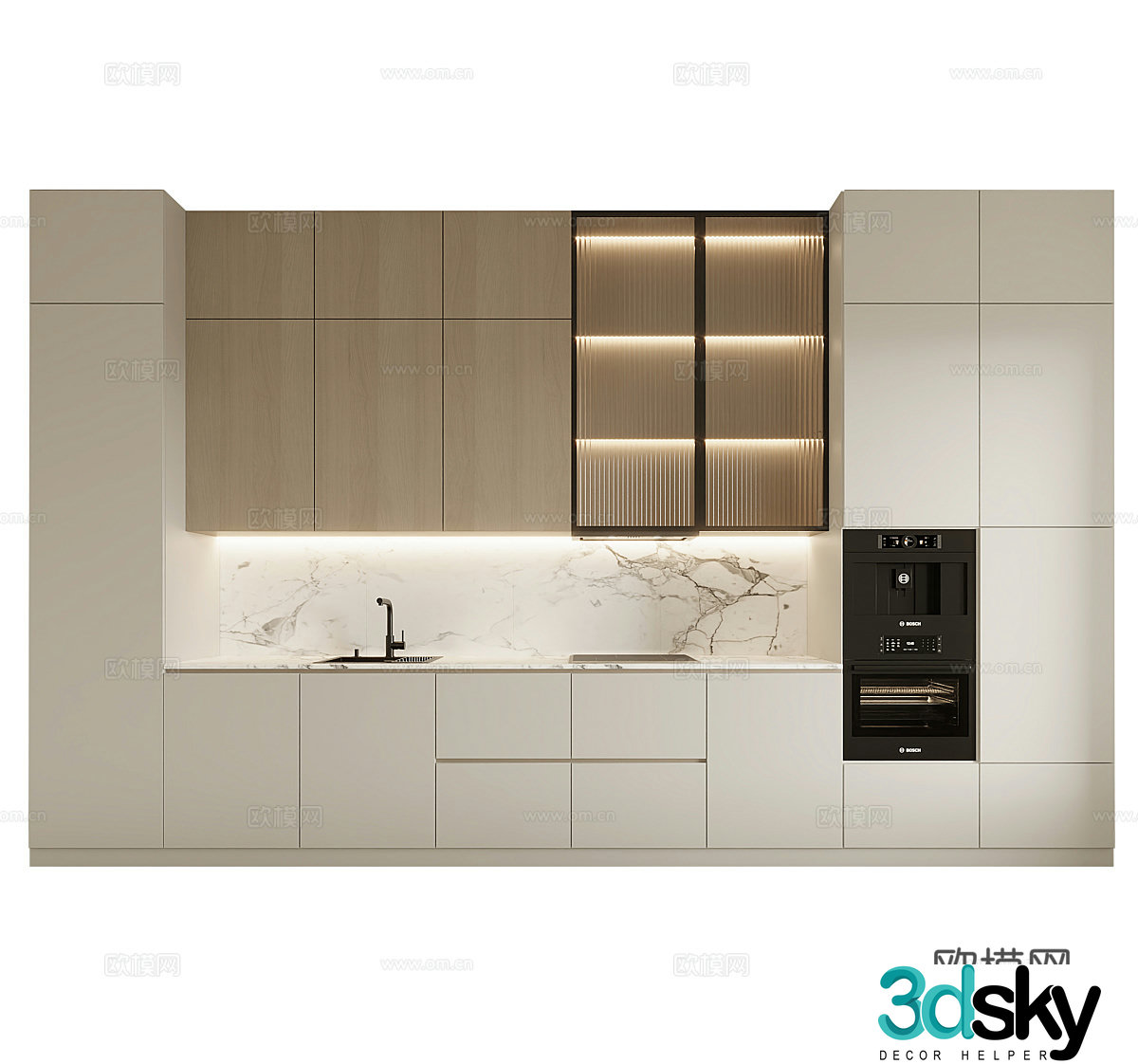 Open kitchen Simple European cabinets Classical cabinets Kitchen island Kitchen supplies Kitchen appliances 3D model