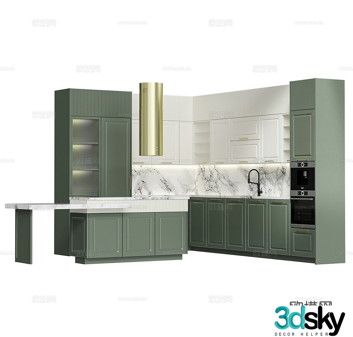 Medium-old kitchen open kitchen kitchen island cabinet kitchen supplies kitchen appliances baking 3d model