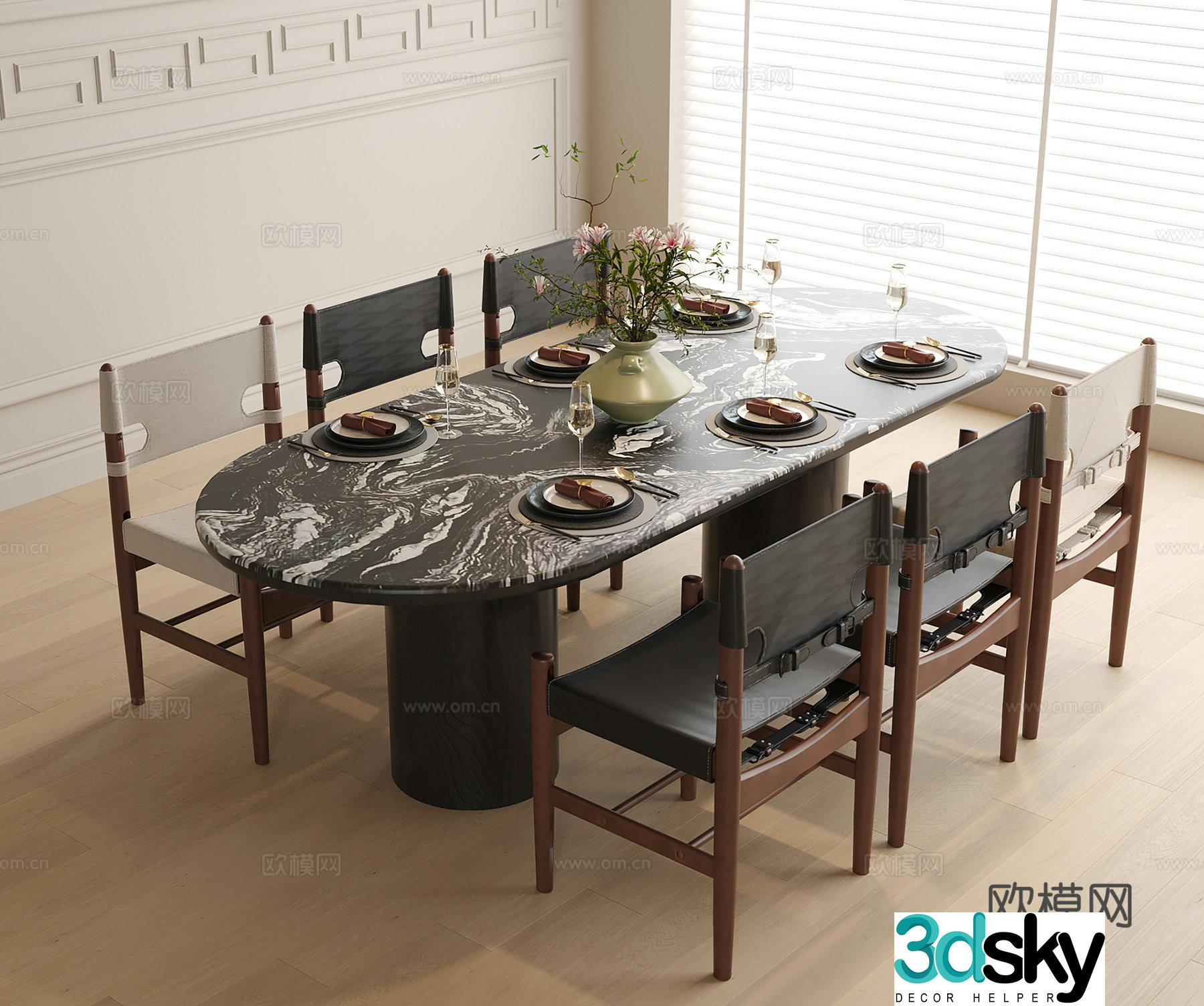 Modern dining table and chair dining chair single chair 3d model
