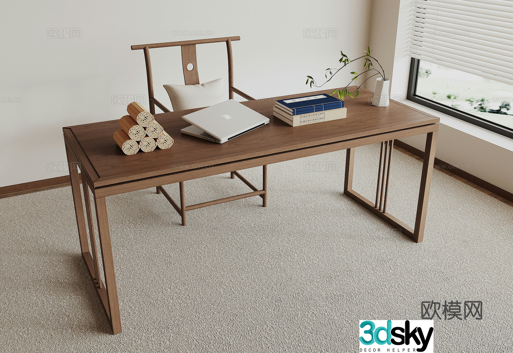 New Chinese style desk and chair 3D model