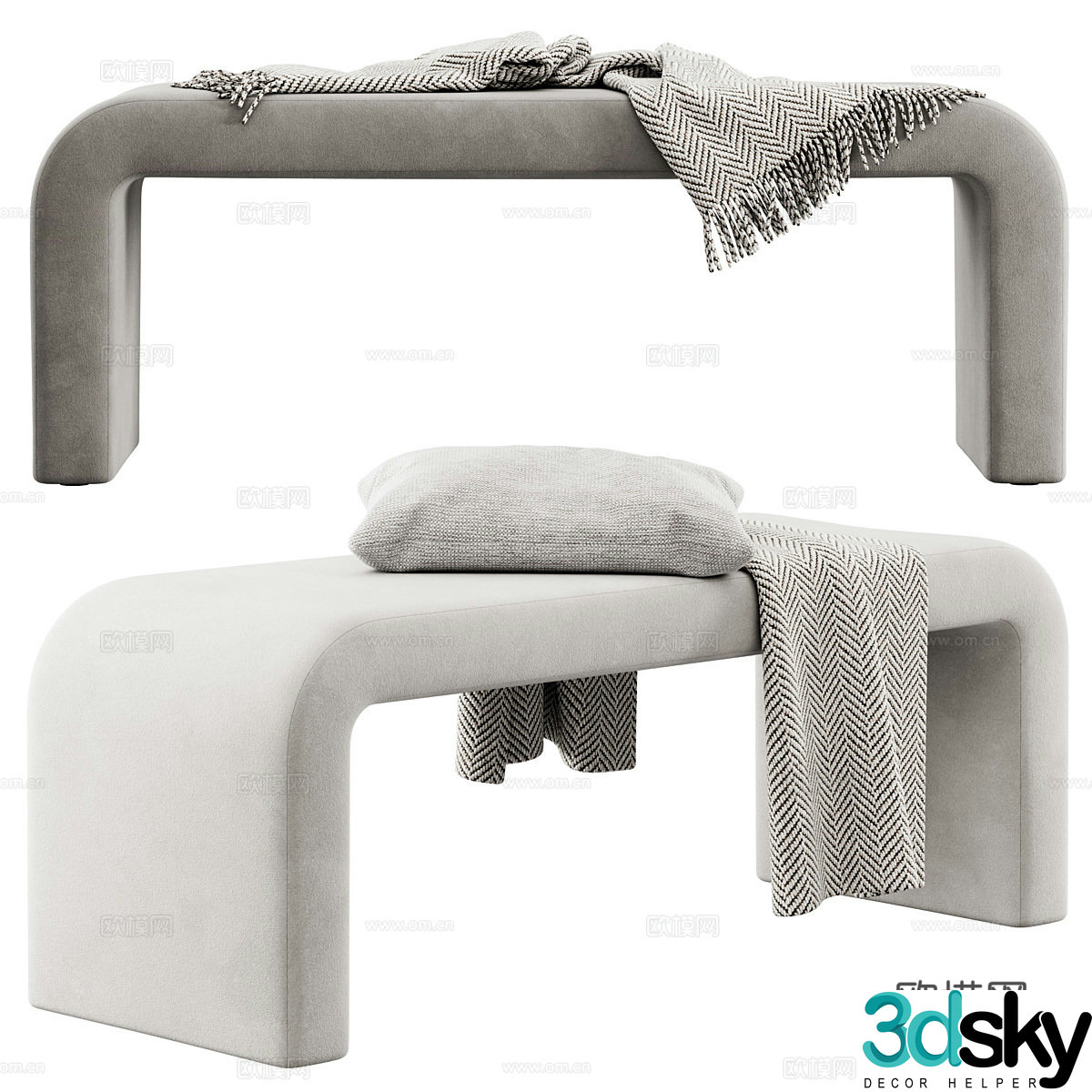Modern fabric bench strip bench tail stool 3D model