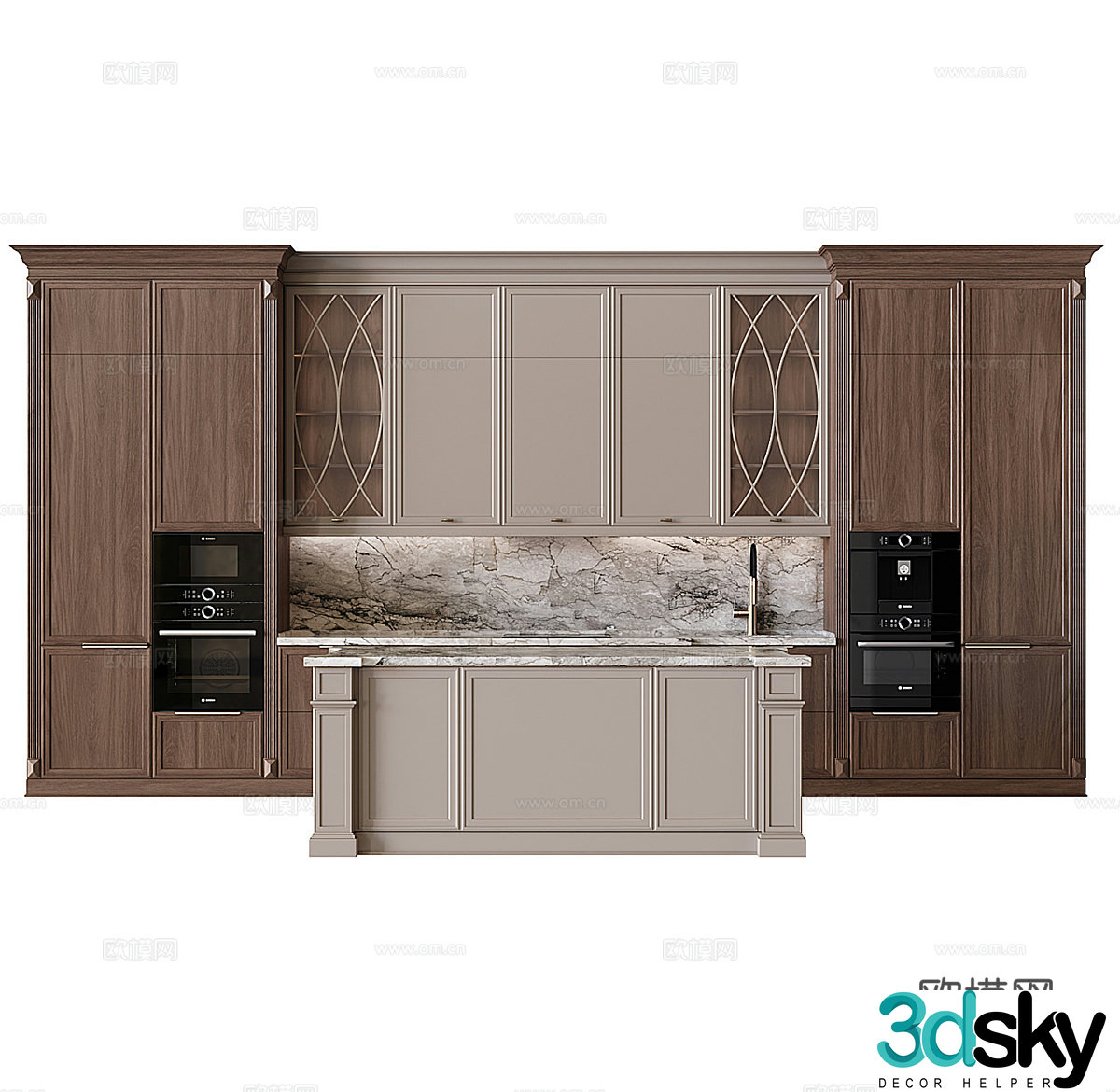 Medium-old kitchen open kitchen kitchen island cabinet kitchen supplies kitchen appliances baking 3d model
