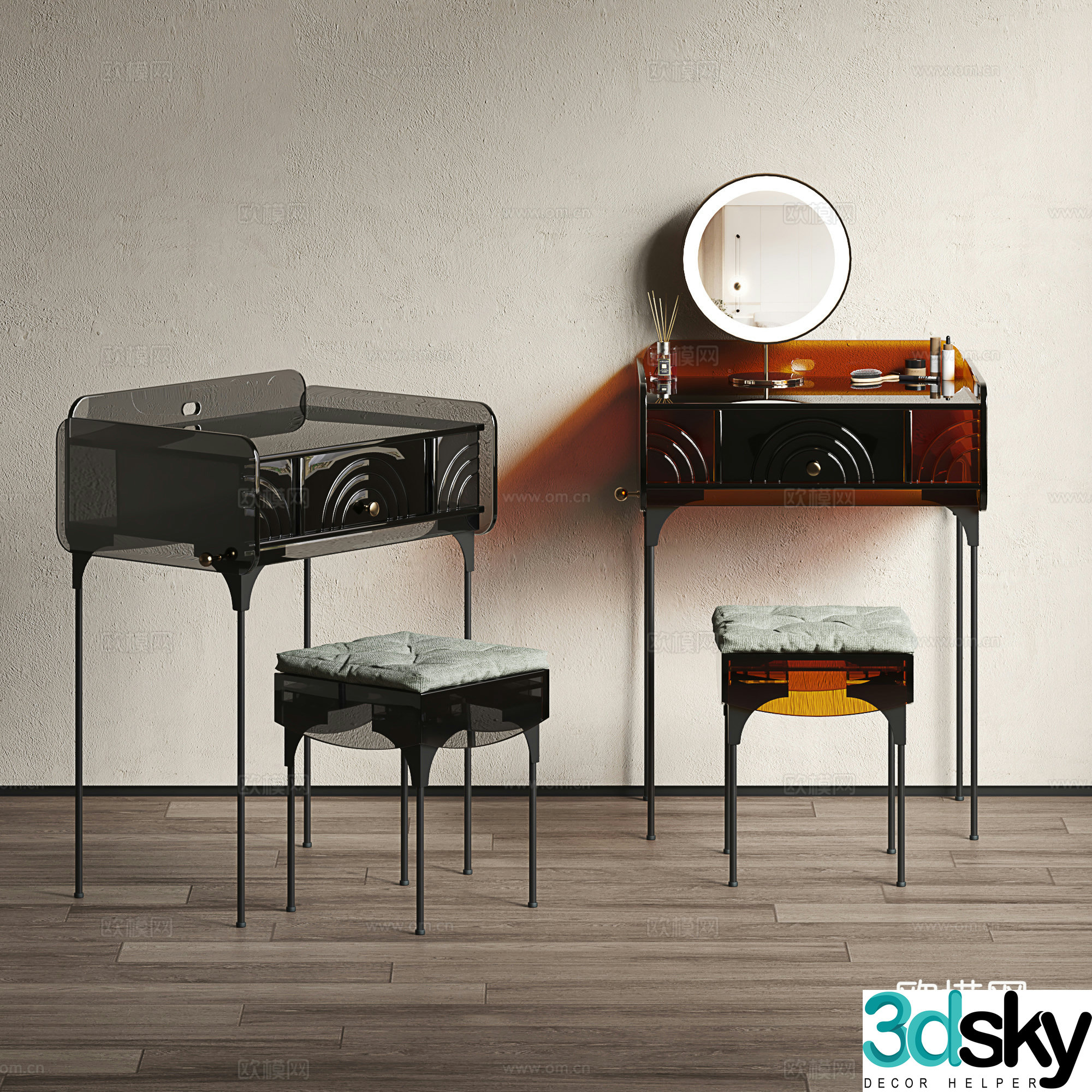 Italian acrylic dressing table light luxury dressing table and stool combination medieval style dressing table retro style makeup 3D model