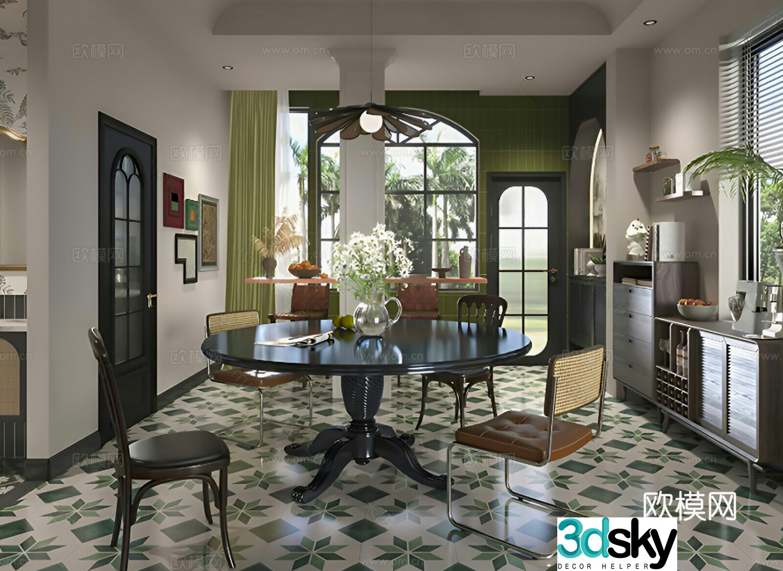 French retro home restaurant medieval style simple large flat 3D model