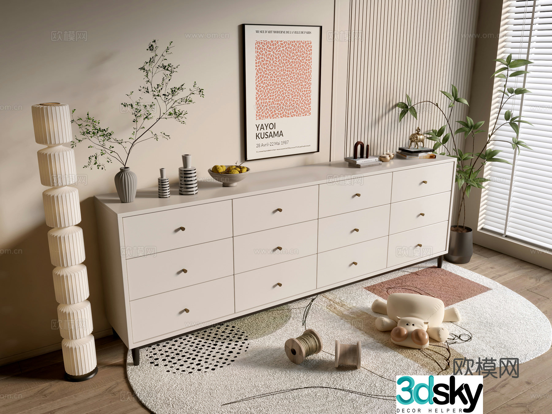 Modern cream wind cabinet whole cabinet sideboard balcony cabinet storage cabinet entrance entrance cabinet 3D model