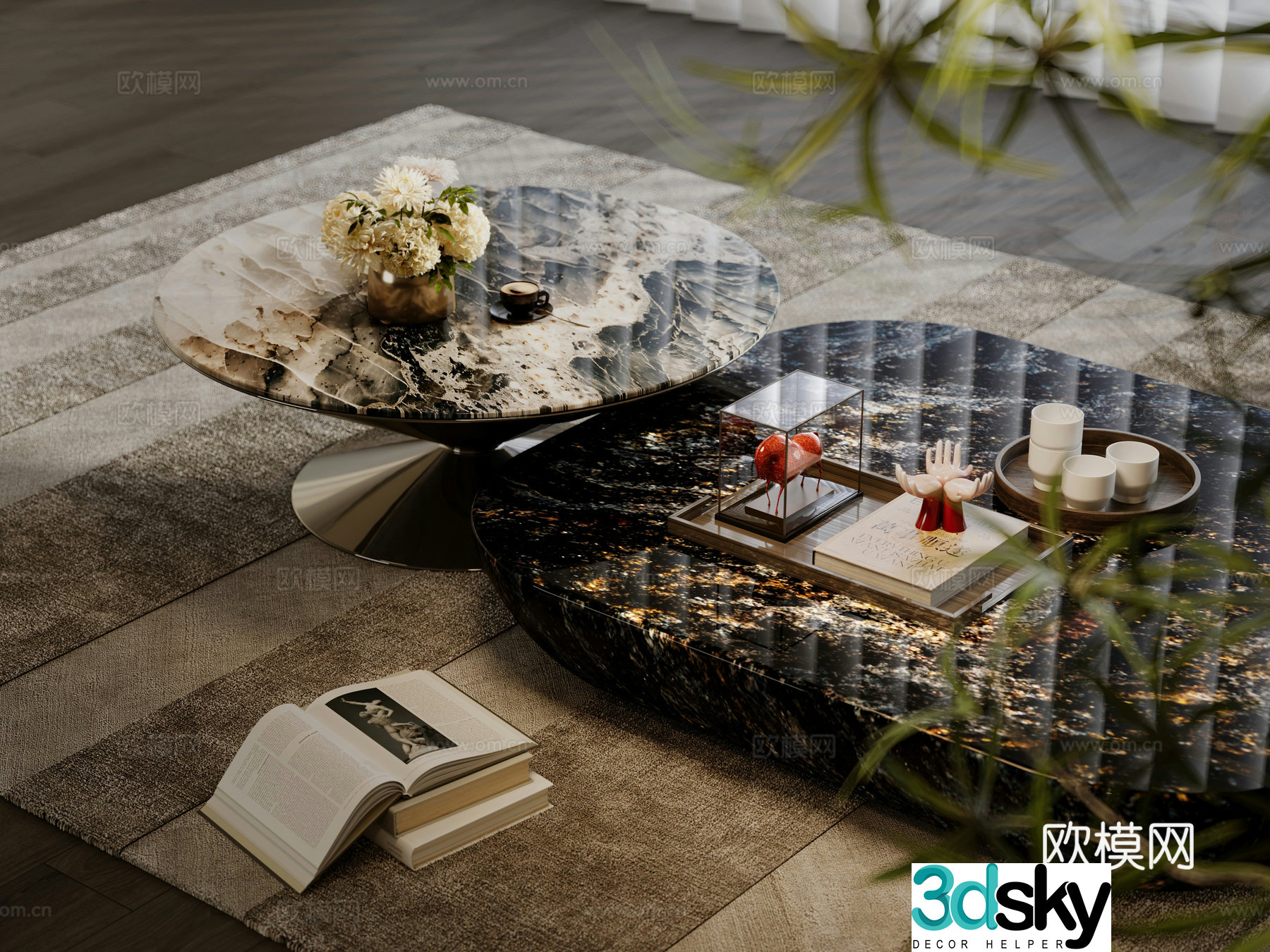 Modern light luxury tea table combination 3D model