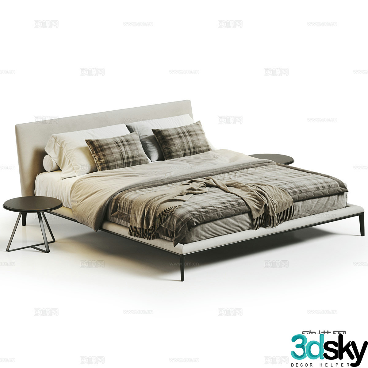 Fabric double bed platform bed hotel double bed bedroom double bed master bedroom double bed homestay 3D model