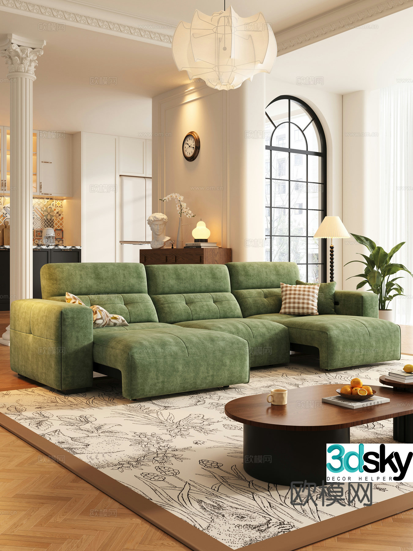 Modern medieval style living room 3d model