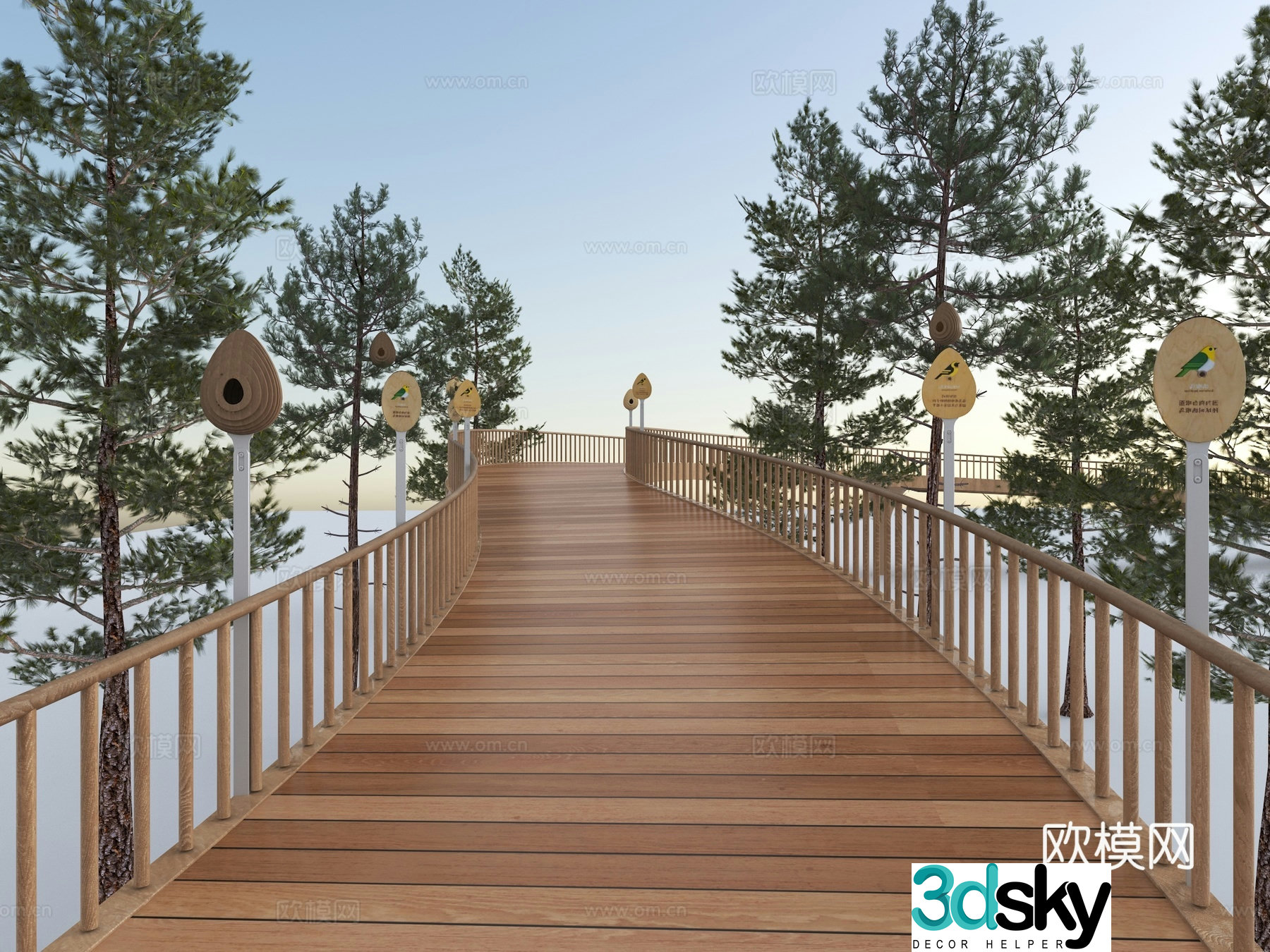 Modern trestle forest plank road forest park pedestrian trestle bird science trestle 3D model