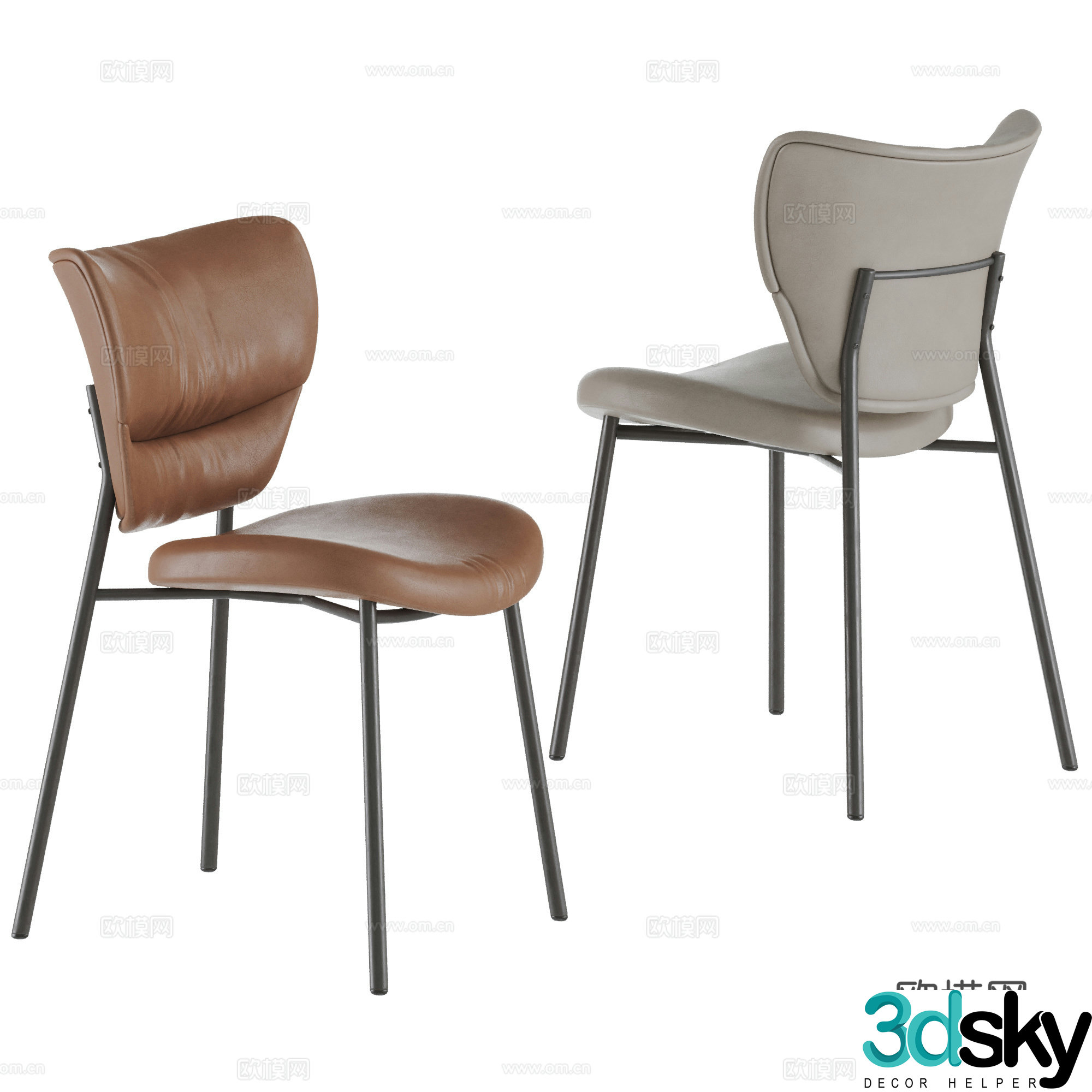 BAXTER modern leather single chair combination dining chair book chair writing chair chair 3d model