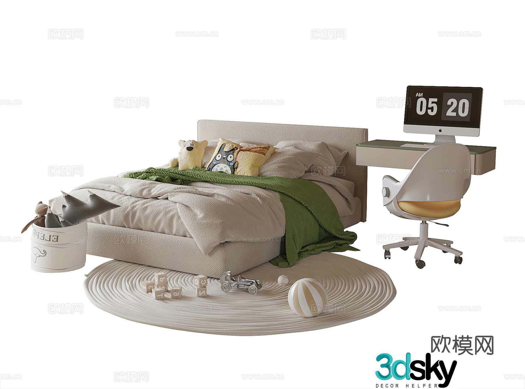 Modern children’s bed children’s desk and chair 3d model
