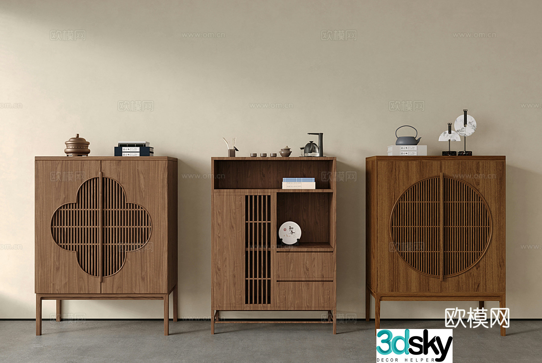 New Chinese-style solid wood storage cabinet decorative cabinet tea cabinet side cabinet 3D model