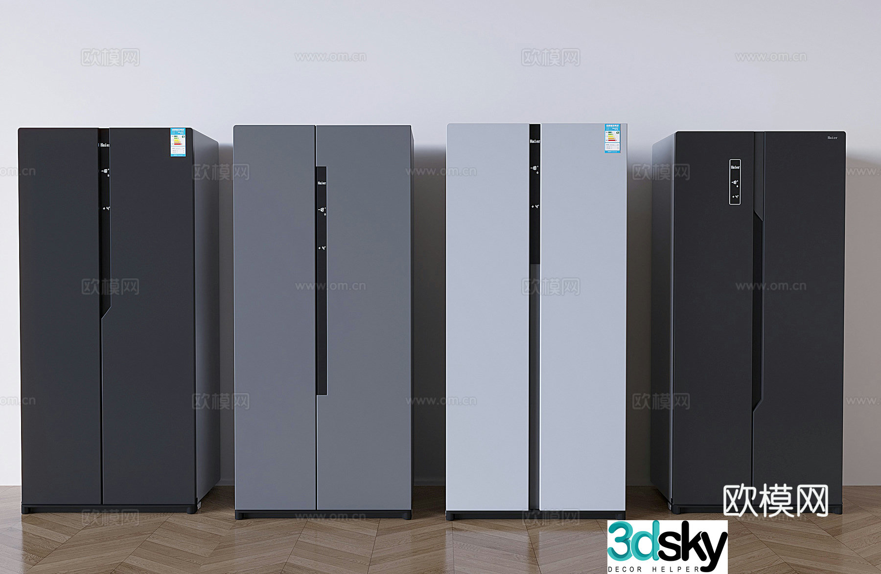 Double door smart refrigerator 3D model
