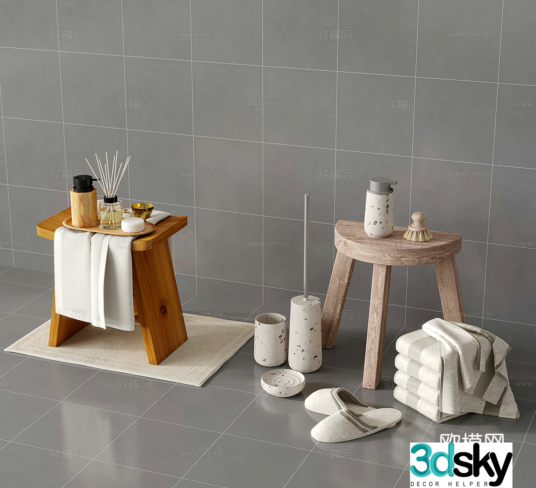 Modern detergents toiletries bathroom small pieces stools 3d model