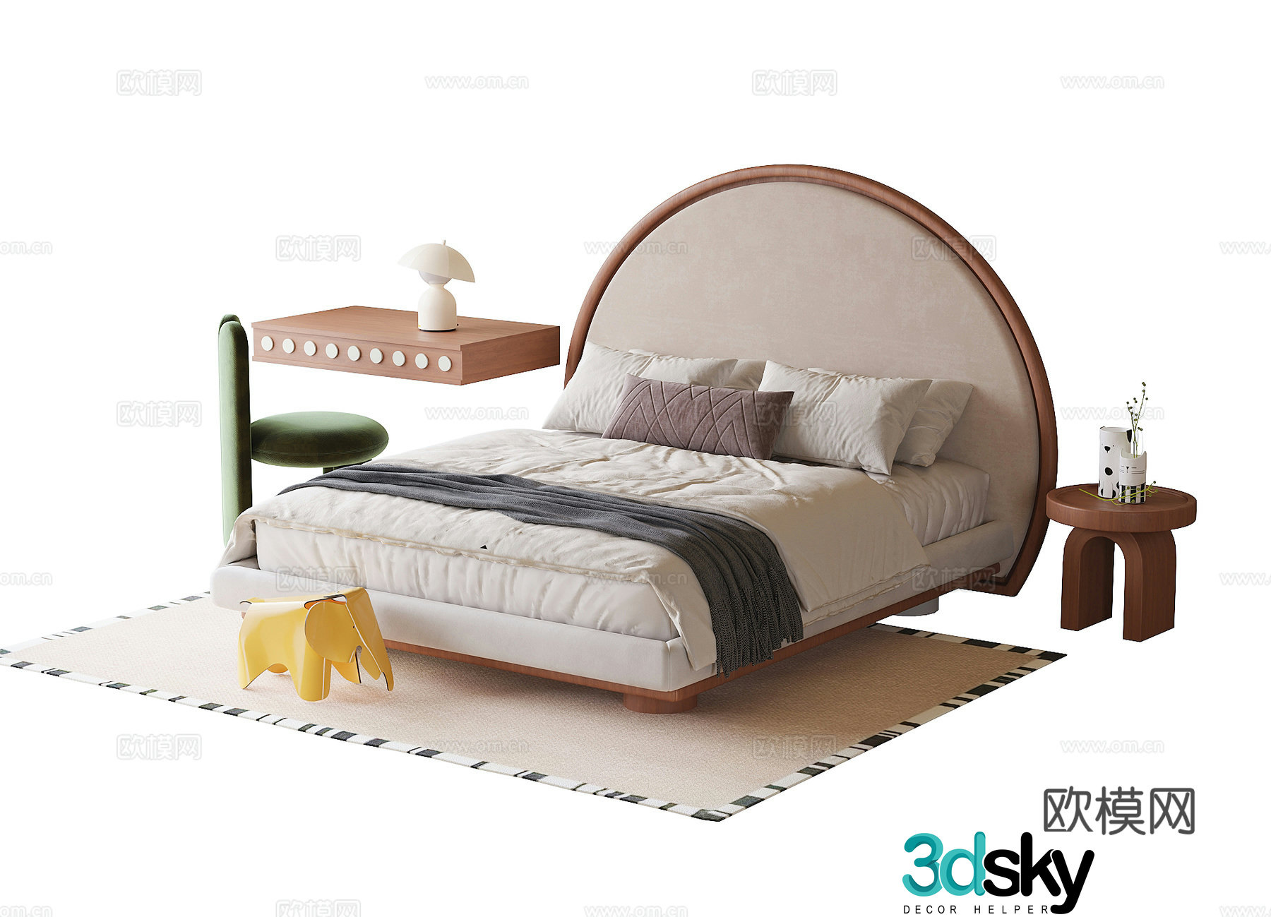 Modern children’s bed children’s desk and chair 3d model