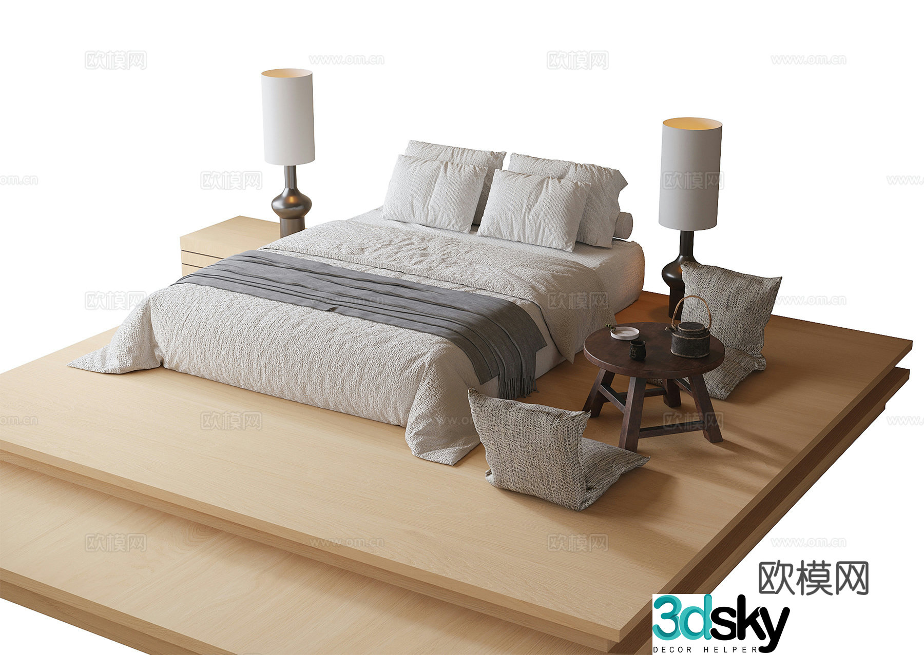 Modern platform bed floor lamp lazy sofa coffee table 3d model