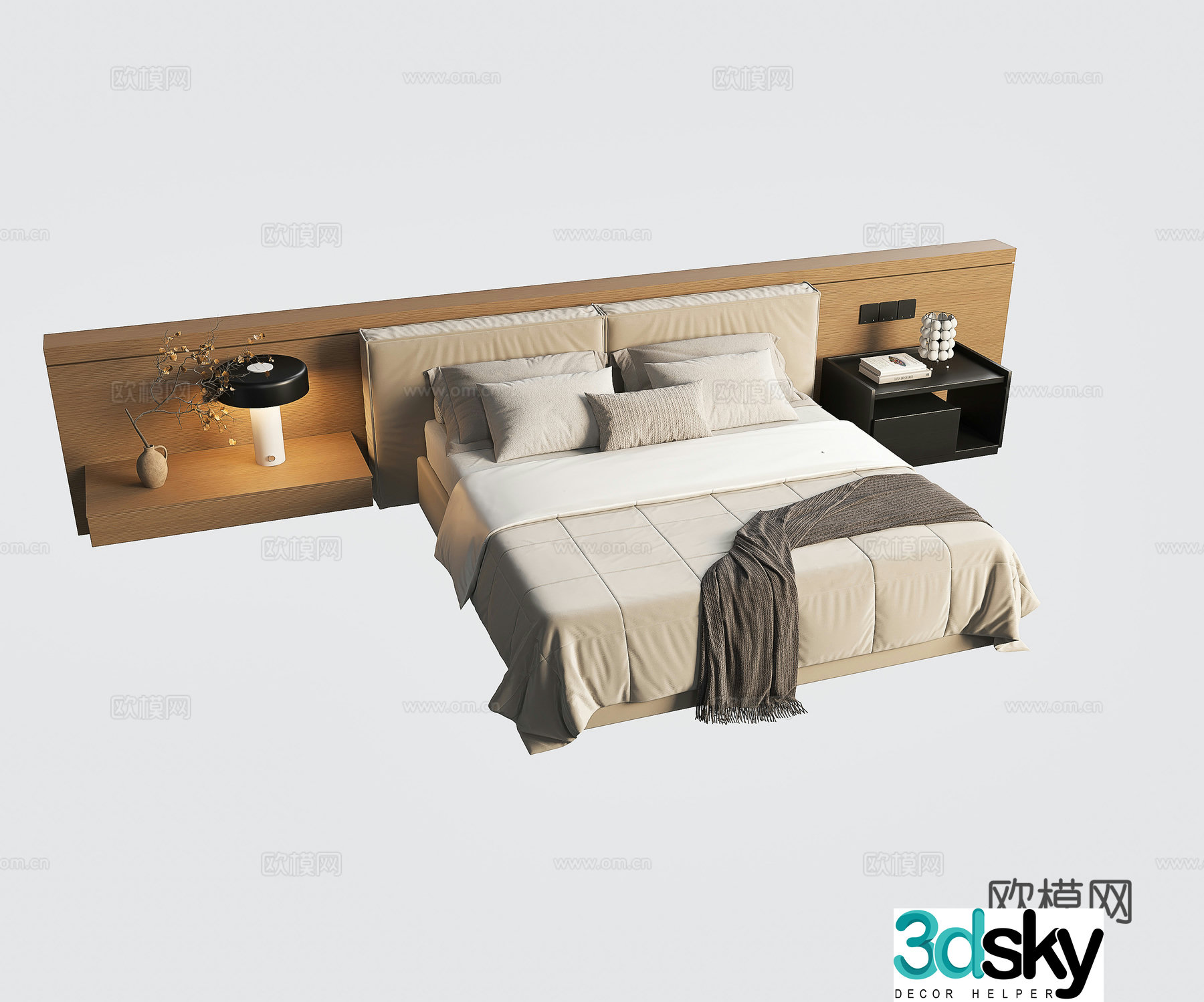 Modern double bed medieval style double bed bedside table Italian double bed 3D model
