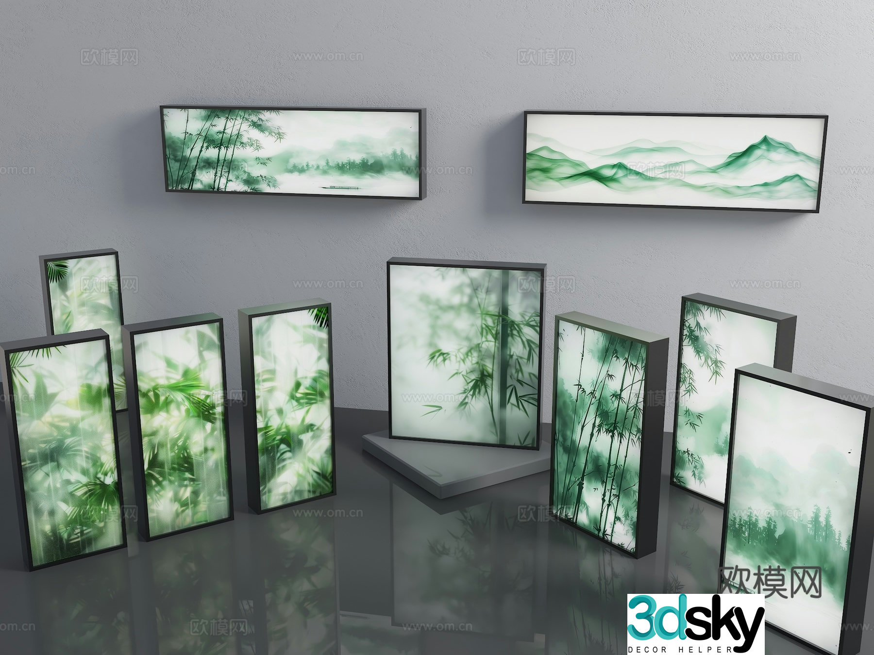 Modern frosted glass light box houseplant light box landscape bamboo soft film light box green plant decorative light 3D model