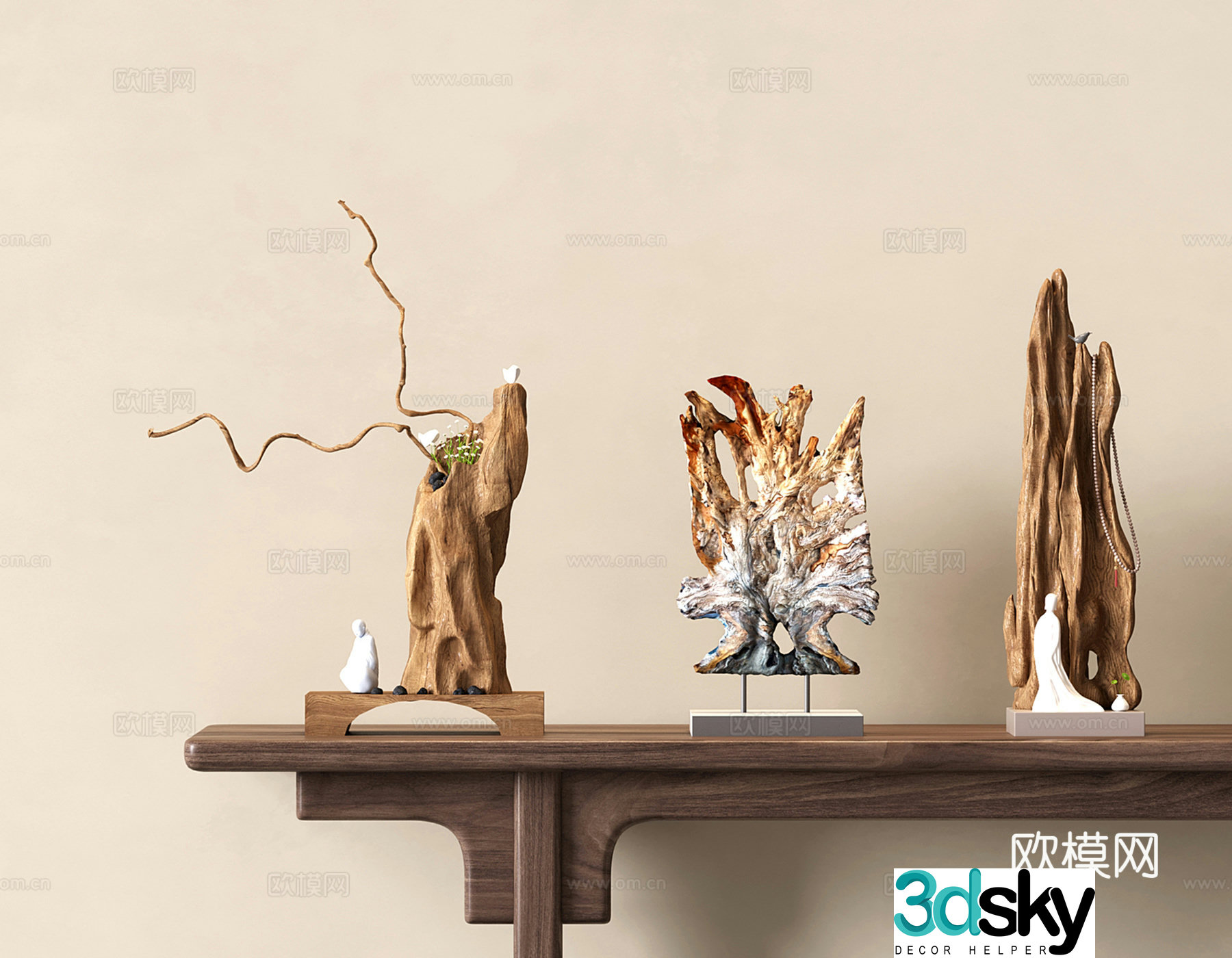 New Chinese wooden sculpture root carving stems and branches Zen ornaments landscape sketch 3d model